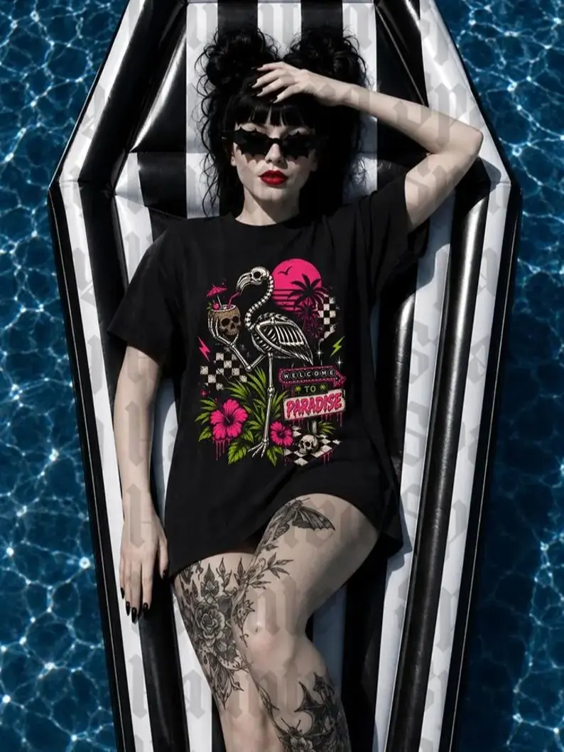 Welcome To Paradise Shirt Halloween Goth Summer Tee Summerween shirt,Funny Goth Shirt, Beach Goth, Goth Beachwear, Alt Summer Shirt
