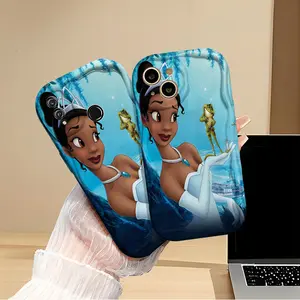 Cream Pattern Cute Cartoon Phone Case Thematic:Tiana Princess Brown Blue Fairytale Frog for Cartoon Cream-Textured Case for iPhone 17 Air 16 15 14 13 12 11 Pro Max Plus  Series Phone Protective Cases, Drop-Proof/ with Hard B