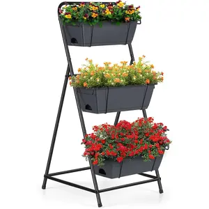 Vertical Garden Planter 3 Tier Raised Garden Bed  Planter Outdoor Standing Garden Planter Box with Drainage Holes Removable Tray for Patio Balcony Porch Grey
