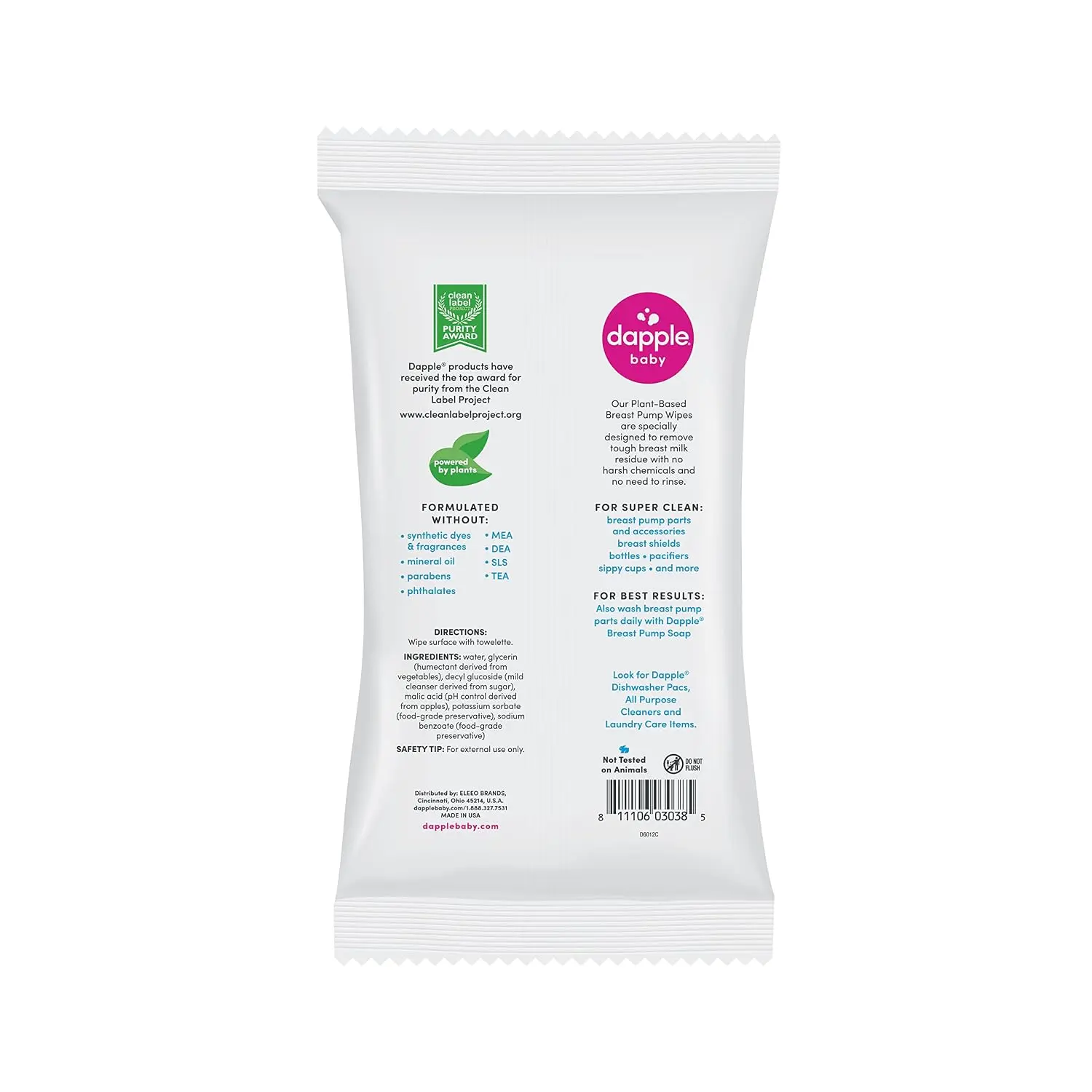 Dapple Baby Breast Pump Wipes - (3 Pack) 25 Count - Fragrance-Free, Plant-Powered & Hypoallergenic - Removes Milk Residue - Diaper Bag Essentials
