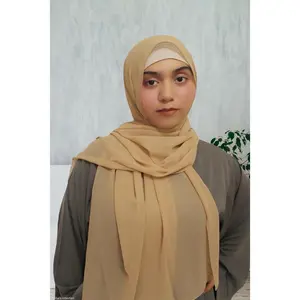 Bisque Classic Chiffon Hijab - Elegant Design in Cream and Beige, Perfect for Any Occasion