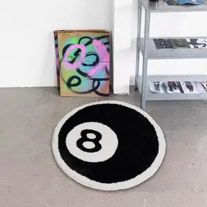 Billiard Design Round Carpet, Fashion Vintage Trendy Rug, Living Room Bedroom Decor, Soft Comfortable Plush Foot Pad, Soft Fluffy Rug, Soft Area Rug, Hand Wash Only