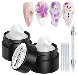 Solid Builder Gel Kit, 2PCS White 3D Sculpting Gel Non-Sticky Hand Carving Gels with Silicone Pen Hard Gels for Nails Molding 3D Flowers Nail Design Manicure Salon Supplies