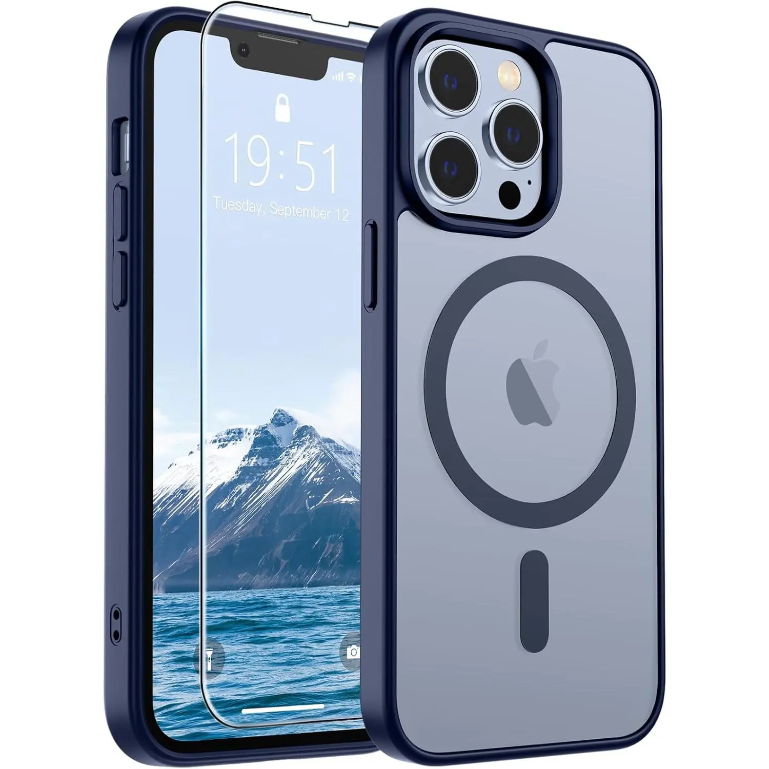 SUPFINE Magnetic for iPhone 13 Pro Max Case Navy Blue | With Screen Protector, Translucent Matte, Compatible with MagSafe, Military Grade Drop Proof, Rugged Shockproof Protective