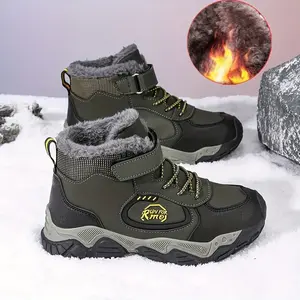 CKNOY Boys' Large Winter Warm Hiking Boots with, Thick Sole & Tape Closure - Heavy-Duty Mid-Calf Outdoor Boots Suitable Hiking,, - Winter Footwear Trekking Camping Shoes