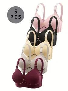 Women's Contrast Binding Push Up Bra, Soft Comfortable Breathable Wireless Bra, Women's Lingerie for All Seasons