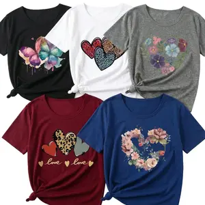 Cute Graphic Tee 5 Pack Women Assorted Floral Heart Butterfly Print Short Sleeve Shirt Bundle Casual Comfy Summer Tops Gift for Book Lover - Womenswear, Fit