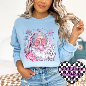 Retro Iridescent Disco Santa Christmas Sweater, Bubble Blowing, Unisex Sweatshirt, christmas sweatshirt Women Crewneck Fabric Womenswear
