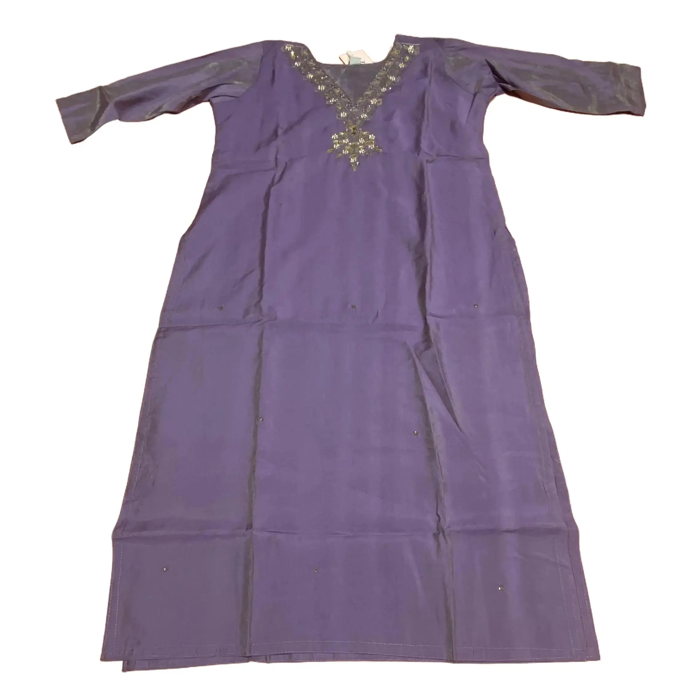 Women's 3-Piece Silk Kurtha Set - V-Neck Embroidered Casual Style Garment, Printed Dupatta, Traditional Craftsmanship, All-Season Wear, V-Neck Elegance, Aesthetic Design