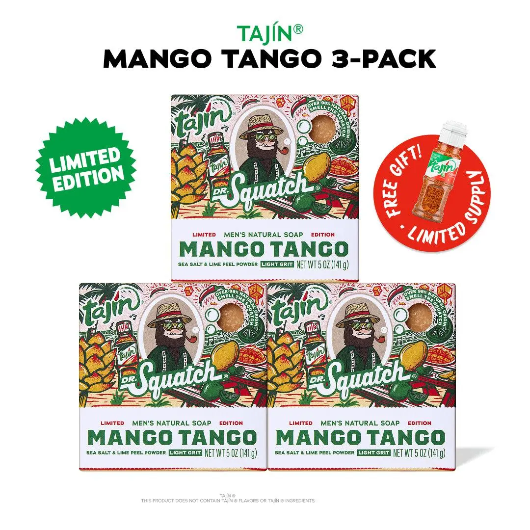 Tajin Mango Tango 3-Pack + FREE Mini Tajín® Clásico Bottle - Dr. Squatch Exclusive Limited Edition Bar Soap