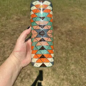 Beach Color Tangram Design 24oz Skinny Stainless Steel Tumbler Glitter Epoxy Tumbler