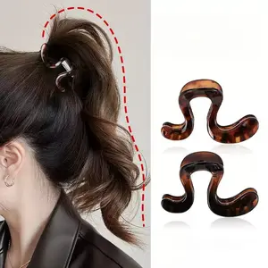 3 Pcs 3.15 Inch S-Shaped Hair Clips Set, Tortoiseshell & Amber Acrylic Hair Grips, Daily Wear, Office, Travel, Opp Bag Packaging, Women's Fashion Accessories