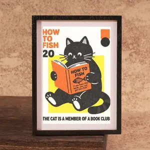 Reading Cat Mini Photo Frame Refrigerator Magnet, Fun Text Jokes, Perfect for Office Kitchen Decor, Great Gift!