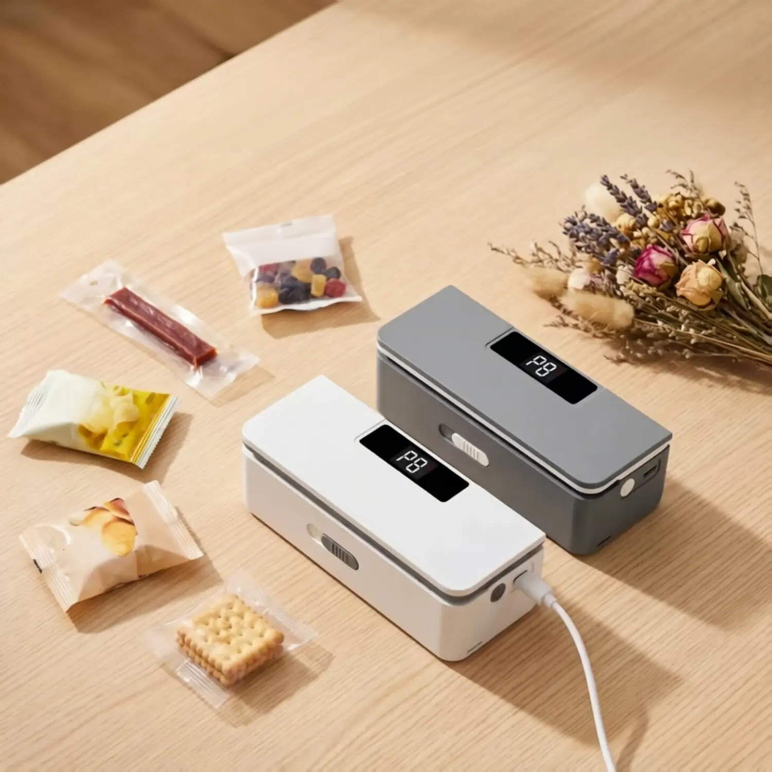 Rechargeable Mini Bag Sealer, 8 Gear Adjustable Heat Sealer Machine With LED Power Display, Portable Resealer Cutter for Snack Chip Mylar Bags
