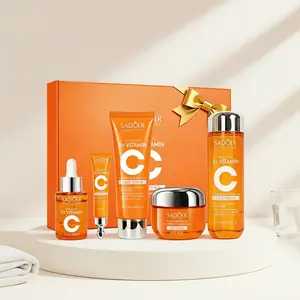 Korean 5X Vitamin C Skincare Set, 6-in-1 Skincare Gift Set with Cleanser, Toner, Serum, Lotion,Eye & Face Cream - Moisturizing Skincare Kit