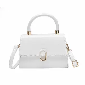 Crocodile Embossed Mini Top Handle Bag with Gold Lock - Crossbody Purse for Women Vintage Monogram Hobo Shoulder