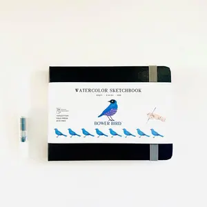 Bower Bied Watercolor Sketchbook, 5.6"x3.7" Watercolor Journal with 24 Sheets 140 LB (300 GSM) Cotton Watercolor Paper, Black Cover Water Coloring Sketch Book As Travel Notebook (6.4x4.8in)
