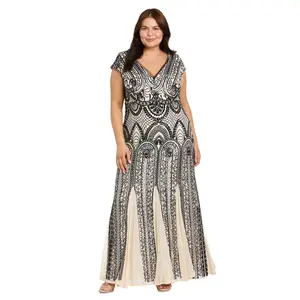 Patterned Sequin Godet Gown - Plus