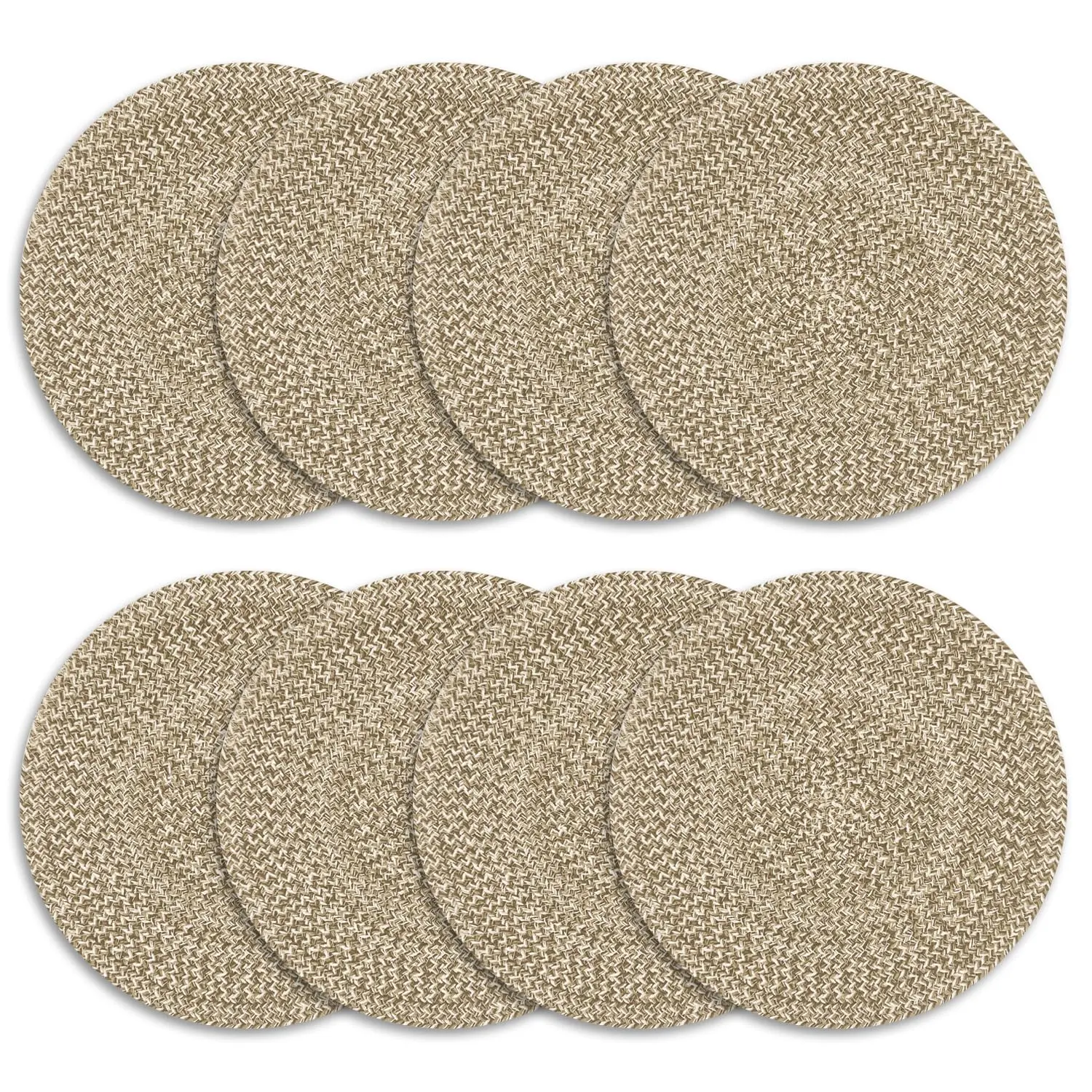 Homewear Marled Twist Set of 8 Placemats, 15" Round Cotton, Beige, Heat Resistant, Durable Table Mats for Dining Table, Kitchen, Party, Holiday, Washable, Everyday Use