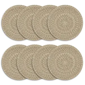 Homewear Marled Twist Set of 8 Placemats, 15" Round Cotton, Beige, Heat Resistant, Durable Table Mats for Dining Table, Kitchen, Party, Holiday, Washable, Everyday Use
