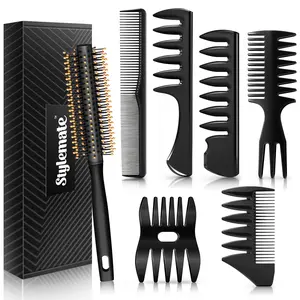 Stylemate Men's Hair Styling Combs and Brush Set - Roller Brush for Adding Volume, Pompadour, Slicked-back, Fauxhawk, Undercut Styling Combs