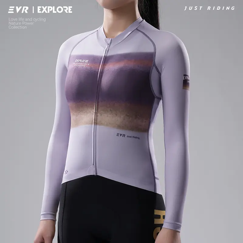 EVR 2026 New Female Long Sleeve Road Biking Jersey - High Elasticity, Quick-Dry Lycra Fiber, Night Safety, Sun Protection, Professional Road Bike Top, EXP-2515C