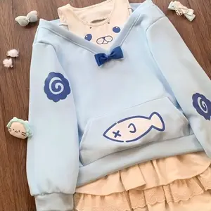 Women's Kawaii Harajuku Print Pullover Sweatshirt - O-Neck, Long Sleeves, Soft Polyester, Relaxed Fit, Casual Winter Daily Lady Clothes Top