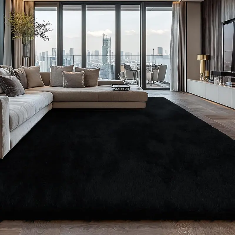 Modern Long Pile Polyester Fiber Rug, Modern Indoor Rug, Rectangular Carpet for Living Room & Bedroom, Home Use, Multiple Sizes Available