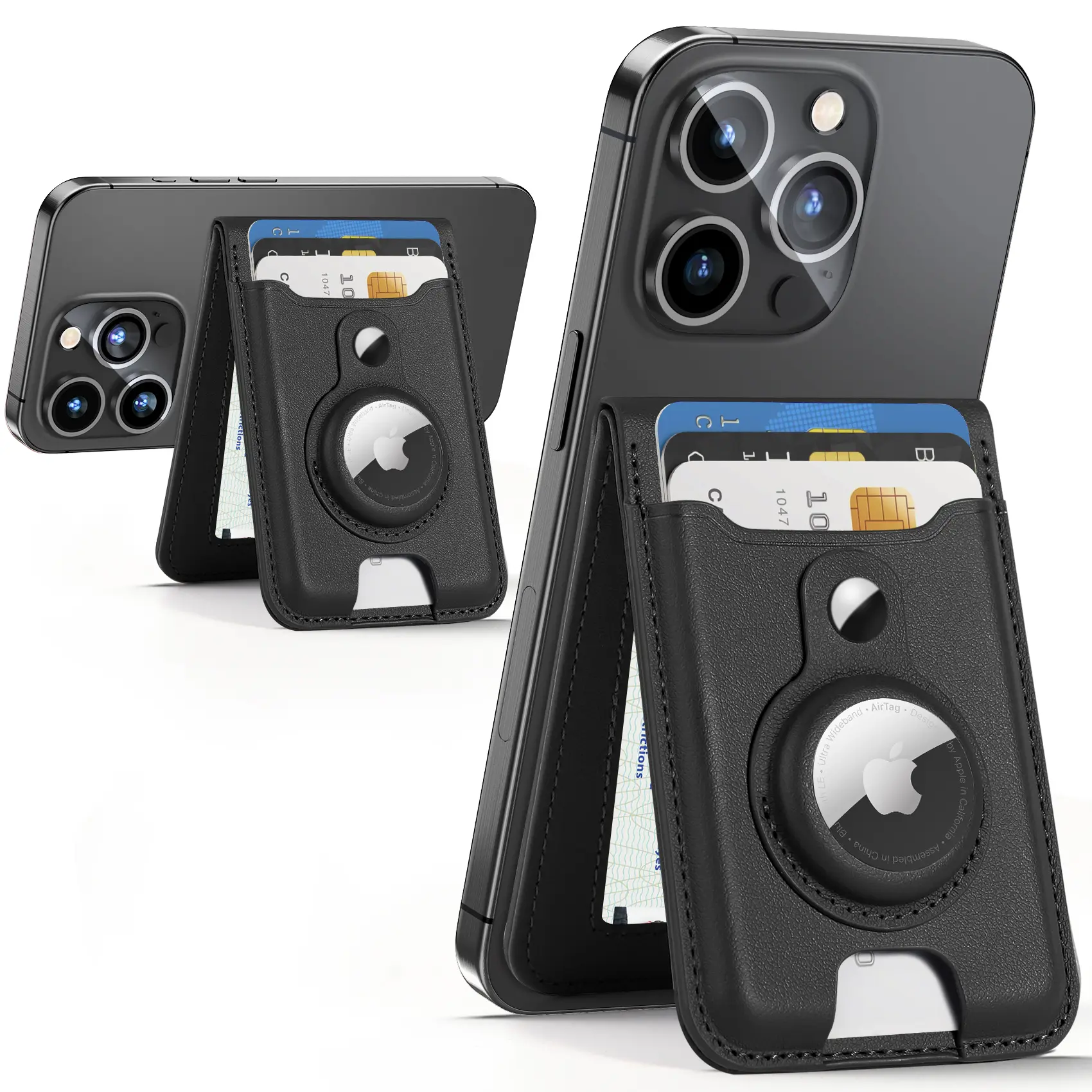 HiWe Magsafe Wallet Stand with Airtag Holder, Fit 6 Cards, RFID Blocking, Leather Magnetic Phone Wallet, Strong Magnetic Card Holder for iPhone 16/15/14/13/12 Series