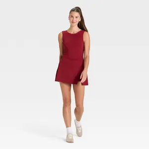 JoyLab Women's Game Day Active Dress - High Neck Low Back Athletic Mini Dress with Built-in Bra & Shorts - Side Pocket