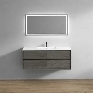 SLIM 60" Single Sink Modern Floating Vanity with Reinforced Acrylic Top - Cabinet Assembled