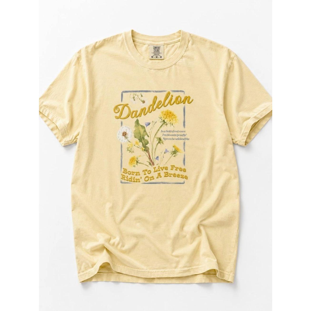 Comfort Colors Dandelion Born To Live Free T-Shirt, Vintage Botanical Graphic Tee, Cottagecore Wildflower Shirt, Floral Nature Lover Apparel, Aesthetic Flower Graphic Tees, Wildflower Plant Lover Gift, Retro Wildflower Clothes For Women