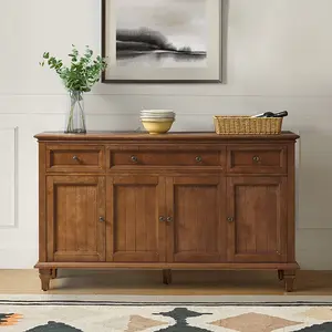 HULALA HOME Raphael 58'' Wide 3 Drawer Sideboard Traditional Farmhouse Design with 4 Doors & 3 Drawers Solid Wood Legs for Dining Room Living Room or Entryway