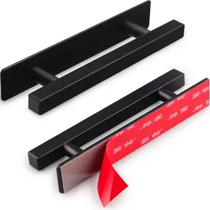 Pack Self Adhesive Cabinet Handles Matte Black No Drill Drawer Pulls Stick On Handle for Cabinets Closets Sliding Shower Doors, " Overall Lenh