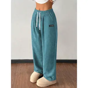 Women's Corduroy Jogger Pants, Drawstring Waist,Pockets Design, Casual Sportswear for Fall & Winter, DailyWear Comfortable Fit, Workout Casual Baggy