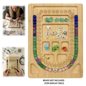 Compact Beading Board for Necklace Making - Bamboo Jewelry Design Tray with Size Markings & Bead Grooves for DIY Necklace & Bracelet Craft, Portable Bead Organizer for Jewelry Makers & Hobbyists