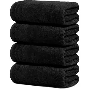 Pack of 4 Extra Large Bath Towels 30 x 60 Inches, 100% Cotton, Larger & Lighter Weight, Quicker to Dry, Super Soft and Absorbent, Perfect for Bathroom, Black