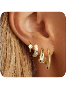 Small Gold Hoop Earrings Set for Women, 14K Gold Plated Lightweight Earrings Sets for Multiple Piercing, Hypoallergenic Gold Hoops Earrings for Women Jewelry