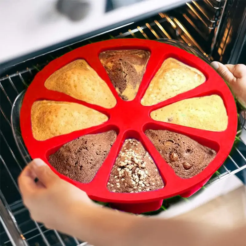 Silicone Cake Baking Tray Triangular 8-Cavity Pizza Pan, Durable Non-Stick Bakeware for Home Cooking, Perfect for Desserts & Meals, Silicone Muffin Pan, Silicone Baking Molds, High Quality Bakeware, Baking Supplies, Kitchen Bakeware