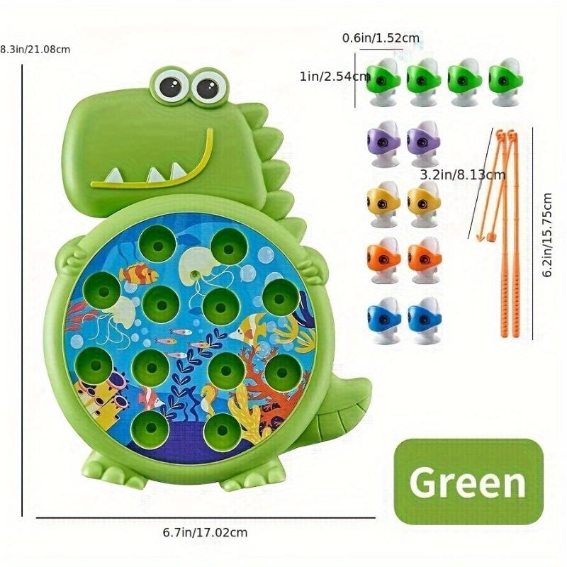 Fun Dinosaur Fishing Toy Parent Child Interaction - Includes Fishing Rod, Suction Hook, and Small Fish - Green/Blue，Birthday Gift