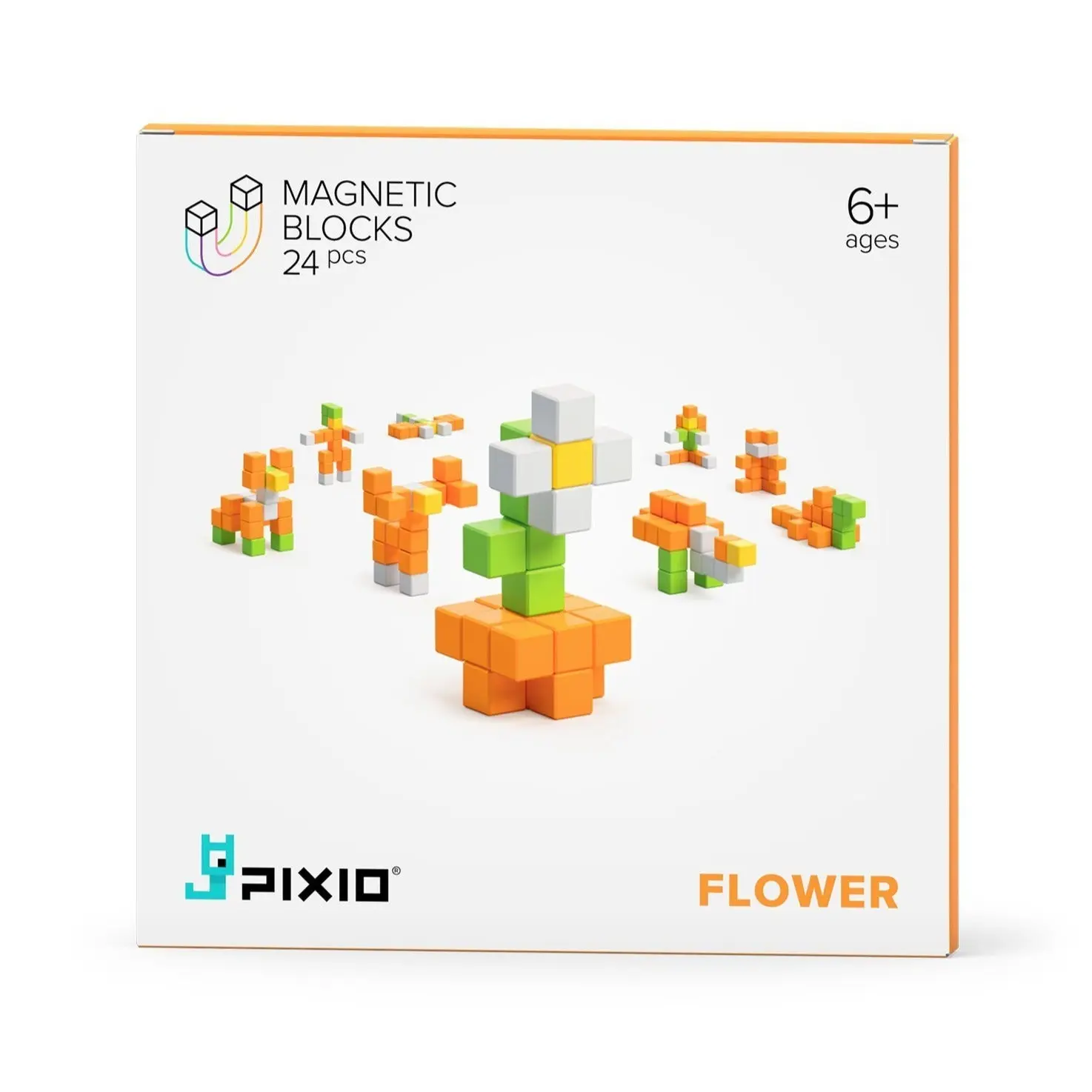 PIXIO Flower - 24 Magnetic Blocks in 4 Colors | Magnetic Building Toy & STEM Construction Set + Free App