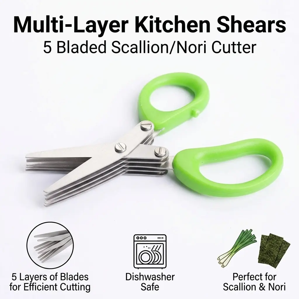 Multifunctional 5-Blade Kitchen Herb Scissors Stainless Steel Multi-Layer Shears For Herbs Vegetables