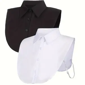 2pcs Elegant Half-Shirt Collar Fakes, Women’s Sleeveless Detachable Dickey Collars, Black & White Polyester Blouse Inserts for Layering, Machine Washable, Fake collar, Women's collar, shirt collar, ladies and s prefer semi fake shirt collar 4G-