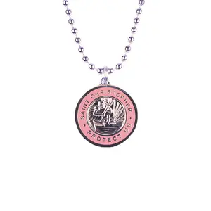 St. Christopher Necklace - Silver/ Pink