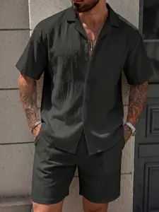 Men's Casual Pajama Set, Short Sleeve Plaid Shirt and Long Pants, Loose-Fitting Breathable Two-Piece, All-Season Comfort