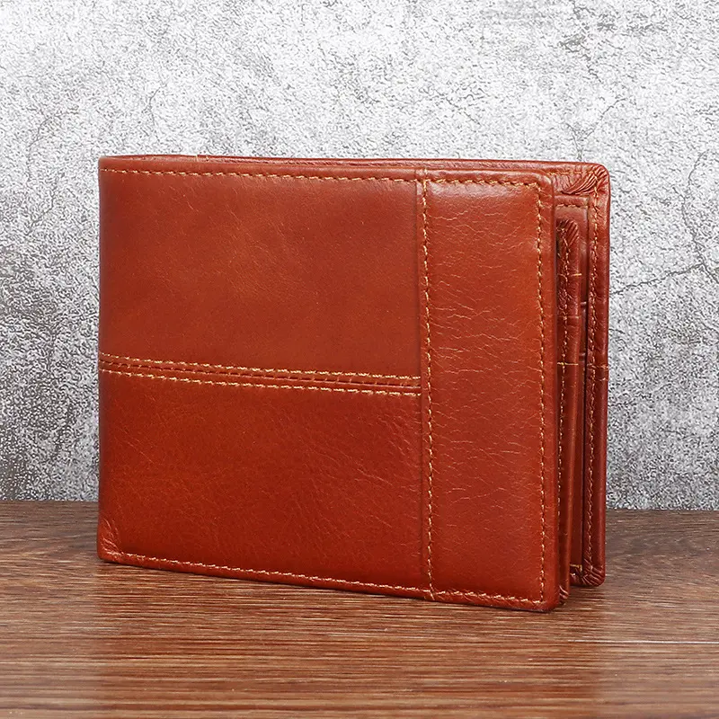Men's Minimalist Bifold Wallet, Slim Leather Card Holder with Anti-Theft RFID Protection and a Front Pocket Flap, Chic, Preppy, Cow Hide, Holiday, Basic, Short Wallet