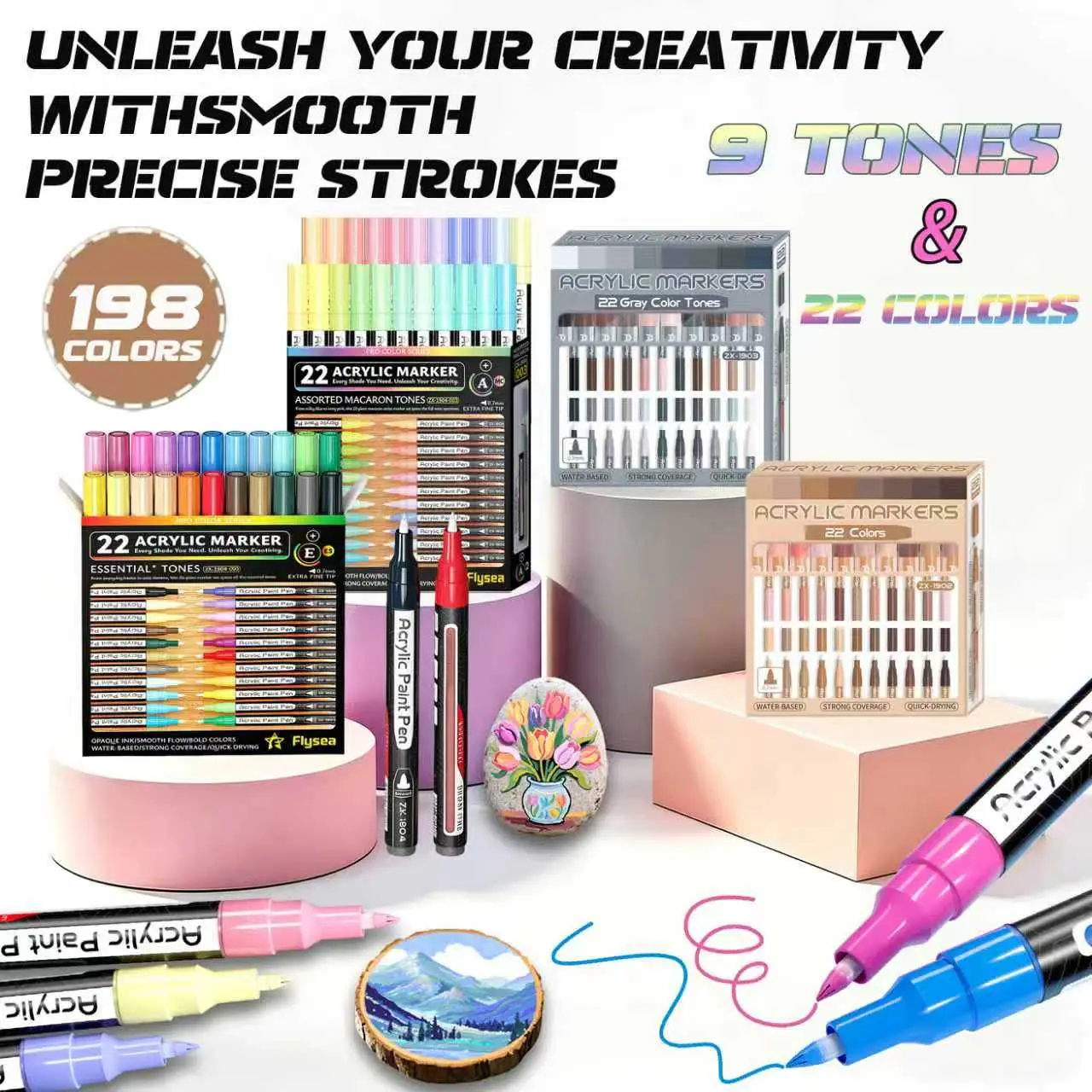 22 Professional Color Series Acrylic Markers, Student Art Supplies, Portable Art Supplies, Non-Transfer, DIY Creative, School Art Room Essentials, Back-To-School Must-Have, Acrylic Marker Set, Classroom Supplies