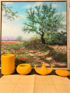 Handcrafted  Glazed Glass《Chicken oil Yellow Four Treasures of the Study》 Home Decor Ornament Ceramic Set