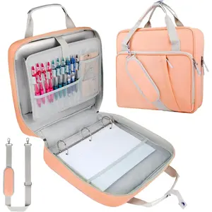 3 Ring Zipper Binder Bag 2 Inch with  Strap,  Nylon Binder with Zipper for 500 Sheet Capacity, Multi-Pocket Portfolio Organizer Case for 13 Inch Laptop Middle School (Peach)