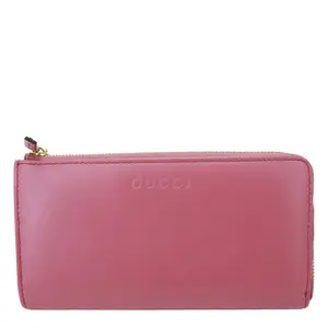 Pre-owned GUCCI Leather Clutches & Wristlets Long Zippy Wallet Pink 332747